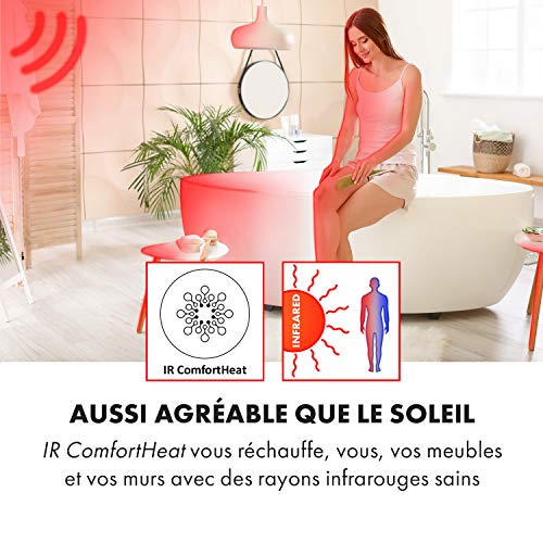 Klarstein Hot Spot Crystal IR - Calefactor bajo consumo panel, Panel radiante, Radiador pared LED, Temporizador, Tecnología IR Comfort Heat, Soporte toalleroacero Inoxidable, IP24, Blanco floral