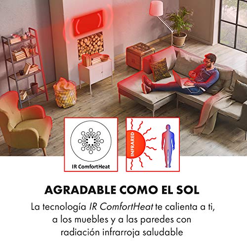 Klarstein Wonderwall Air - Calefactor bajo consumo panel, Panel radiante de cristal de carbono, Calefacción eléctrica bajo consumo sin ruidos, Detección ventana abierta, 101 x 60 cm, 600 W, Blanco