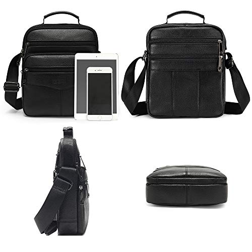 KSIBNW Bolso Hombre Bandolera de Cuero Genuino,Regalo Hombre,Bolsos de Caballero de Piel de Vaca Bolso de Negocios Bolso de Mano de Hombre Bandolera Cruzada para Escuela, Viajes,Compras,Negro