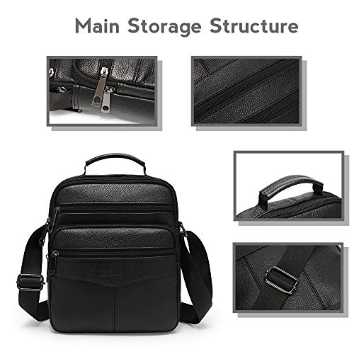 KSIBNW Bolso Hombre Bandolera de Cuero Genuino,Regalo Hombre,Bolsos de Caballero de Piel de Vaca Bolso de Negocios Bolso de Mano de Hombre Bandolera Cruzada para Escuela, Viajes,Compras,Negro