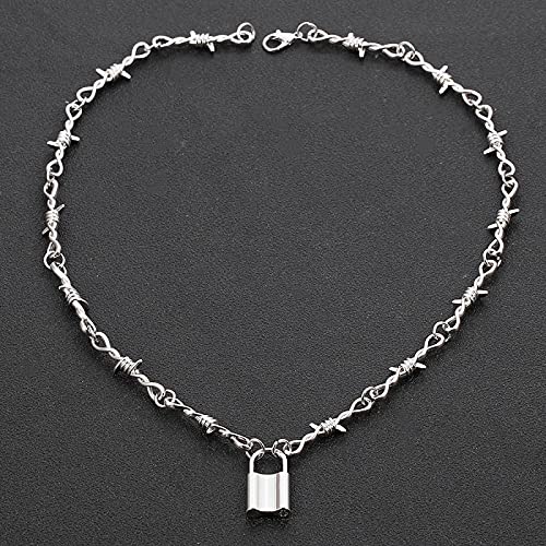 KTZM Harajuku candado Colgante Largo Espinas Cadena de Espinas Punk Pantalones Collar Marca Rolo Cable Cadena Collar Mujeres Collar joyería Gargantilla