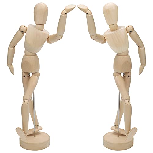Kurtzy Muñeco Madera Articulado 30,5 cm Cuerpo Humano Hombre y Mujer Maniquí Dibujo con Base (Pack de 2) Articulaciones Flexibles de Madera - Muñeco Articulado Bocetos y Pintar – Decor del Hogar