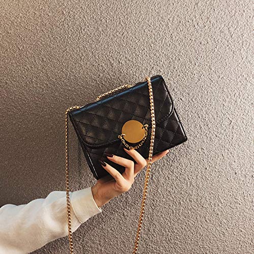 La Nueva Fragancia pequeño Paquete de teléfono Cadena Bolsa Mensajero de la Manera Salvaje Viento PU Bolso de Cuero Dama,negr,Free Size
