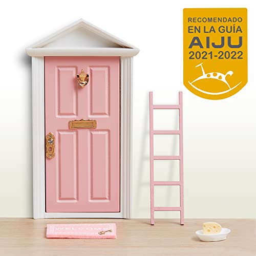 LA PUERTA MÁGICA Puerta ratoncito Pérez y Huchas Originales para niños Puerta ratoncito Pérez con 6 Accesorios + Postal de felicitación - Regalo niña 5 años (Rosa)
