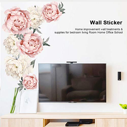 LANTRO JS - Pegatinas de Pared Decorativas, Pared con patrón de Flores de peonía, Aplique Artístico, Decoración Dormitorio, Etiqueta de Pared de PVC autoadhesiva, para Sala de Estar, Estudio