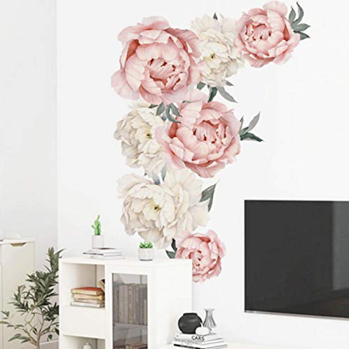 LANTRO JS - Pegatinas de Pared Decorativas, Pared con patrón de Flores de peonía, Aplique Artístico, Decoración Dormitorio, Etiqueta de Pared de PVC autoadhesiva, para Sala de Estar, Estudio