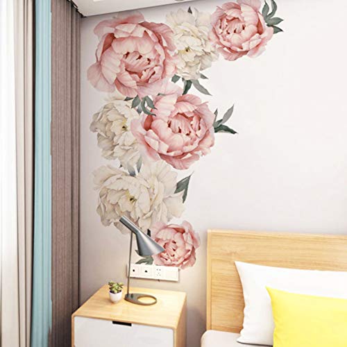 LANTRO JS - Pegatinas de Pared Decorativas, Pared con patrón de Flores de peonía, Aplique Artístico, Decoración Dormitorio, Etiqueta de Pared de PVC autoadhesiva, para Sala de Estar, Estudio