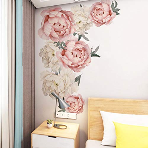 LANTRO JS - Pegatinas de Pared Decorativas, Pared con patrón de Flores de peonía, Aplique Artístico, Decoración Dormitorio, Etiqueta de Pared de PVC autoadhesiva, para Sala de Estar, Estudio