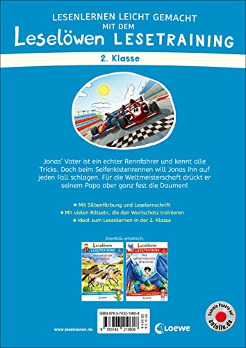 Leselöwen Lesetraining 2. Klasse - Vollgas auf der Rennstrecke: mit Silbenfärbung und großem Rätselteil - Erstlesebuch zum Lesenüben mit Rätseln für Kinder ab 7 Jahren