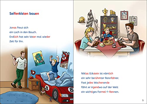 Leselöwen Lesetraining 2. Klasse - Vollgas auf der Rennstrecke: mit Silbenfärbung und großem Rätselteil - Erstlesebuch zum Lesenüben mit Rätseln für Kinder ab 7 Jahren