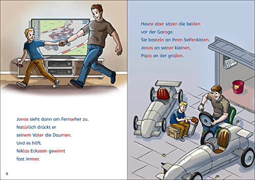 Leselöwen Lesetraining 2. Klasse - Vollgas auf der Rennstrecke: mit Silbenfärbung und großem Rätselteil - Erstlesebuch zum Lesenüben mit Rätseln für Kinder ab 7 Jahren