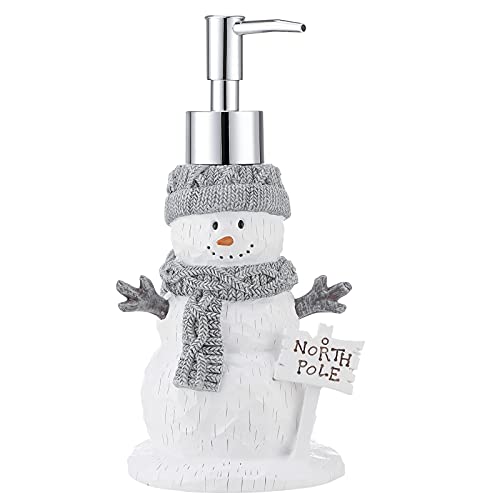 Lewondr Botella Dispensadora de Jabón de Resina, 250ml Bonito Dispensador de Jabón en Forma de Muñeco de Nieve, Dispensador de Mano Decorativo para Almacenar Jabón Líquido Champú Gel de Ducha, Blanco