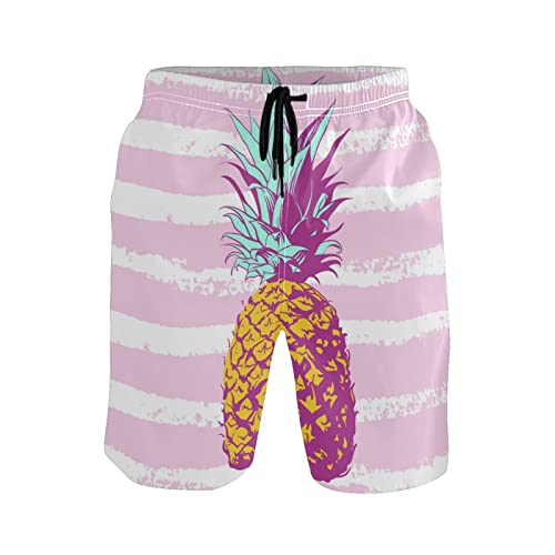 Linomo Pantalones cortos de natación para hombre, tropicales, de verano, fruta, piña, bañadores de playa, pantalones cortos de secado rápido, tabla de surf para hombres, multicolor, S