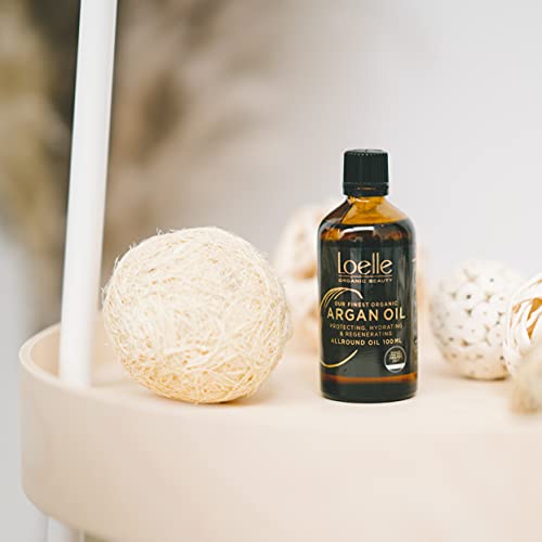 Loelle - Aceite de Argán 100% Puro, Prensado en Frío - Aceites de Argán Orgánico para Cabello, Cara y Manos - Aceite Corporal Hidratante Vegano Rico en Vitamina E - Selecto a mano en Marruecos (100ml)