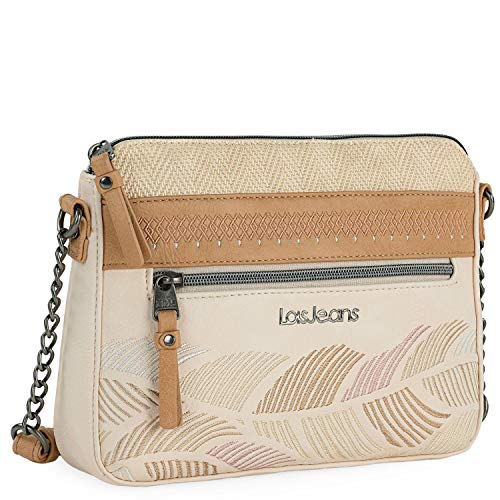 Lois - Bolso Mujer Bandolera de Piel Sintética PU. Bolso de Marca LOIS. Cadena Ajustable. Bolsillos Delantero y Trasero con Cremallera. 310779, Color Beige