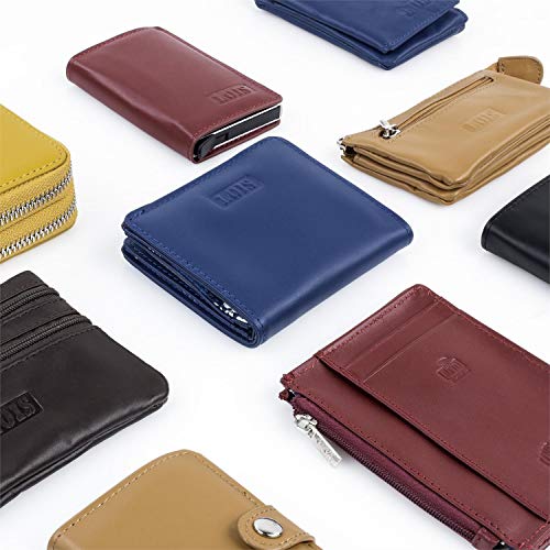 Lois - Monedero Mujer Piel Genuina Cuero con Cremallera Pequeño. Tarjetero, Llavero de Marca LOIS. Portamonedas, Llaves, Billetes, DNI. Protección Antiescaneo RFID 202064, Color Camel