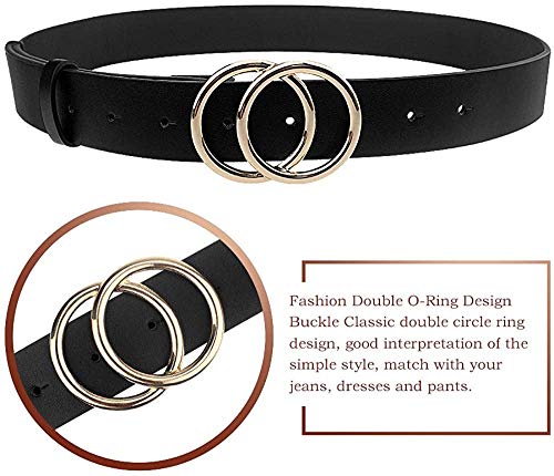 Longwu [3 PCS] Cinturón de cuero PU para mujer, doble anillo en O, cinturones de cintura de cuero sintético suave, para pantalones vaqueros de vestir, cinturones para niñas, damas