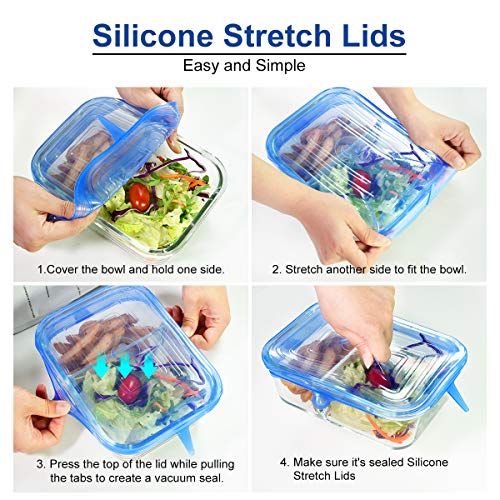 longzon 15 Piezas Tapas de Silicona Reutilizables Ecológicas, Eco Tapas Silicona Reutilizables, 6 Redondas y 6 Cuadradas de Tapas de Silicona, Sin BPA, Redondos + Rectangulares
