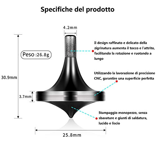 LOQATIDIS Juguete con peonza giratoria de Acero Inoxidable de Grado alimenticio para niños y Adultos, con Caja de Embalaje para PC, el Tiempo de Giro supera los 5 Minutos (Negro)