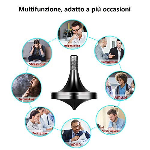 LOQATIDIS Juguete con peonza giratoria de Acero Inoxidable de Grado alimenticio para niños y Adultos, con Caja de Embalaje para PC, el Tiempo de Giro supera los 5 Minutos (Negro)
