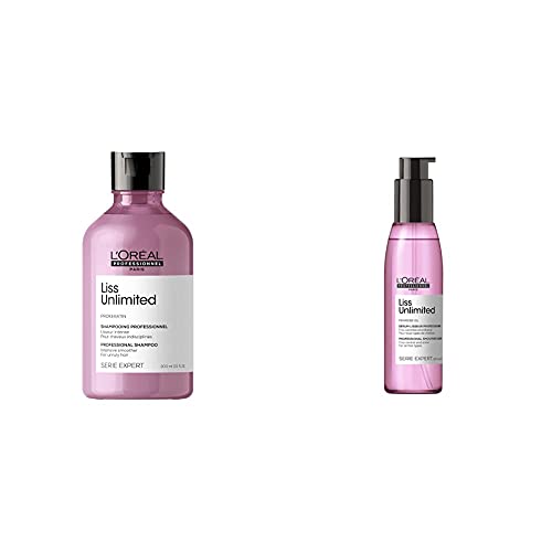 L’Oréal Professionnel | Pack Champú + Aceite Alisador Intenso para cabellos rebeldes encrespados y alisados, Liss Unlimited, SERIE EXPERT, Champú 300 ml + Aceite, 125 ml