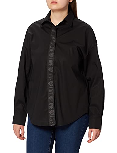 Love Moschino Loose fit Long Sleeved Shirt in Stretch Poplin with Hidden Buttons Camisa, Negro, 50 para Mujer