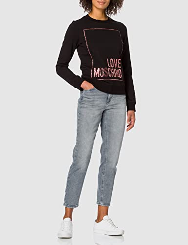 Love Moschino Sudadera de Forro Polar de algodón Suave y elástico, Ajustada, de Manga Larga y Cuello Redondo, Negro, 42 para Mujer