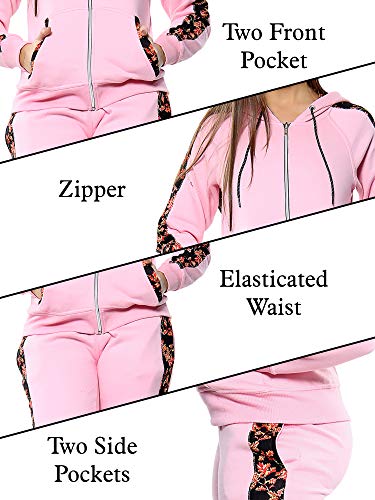 Love My Fashions® Femenino Chandal Lana Floral Lado Panel Trotar Traje Conjunto - Señoras Casual Acanalada Dobladillo Puños Desgastar - Cerrar Casual Sudadera Sudadera por Trotar Gimnasio y Ciclismo