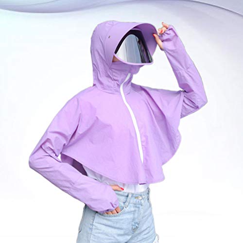 LUOEM Ropa de Protección Solar con Cubierta Facial Protector Facial Anti-UV Cubierta Facial de Seguridad Protector Facial Transparente Completo (Púrpura)