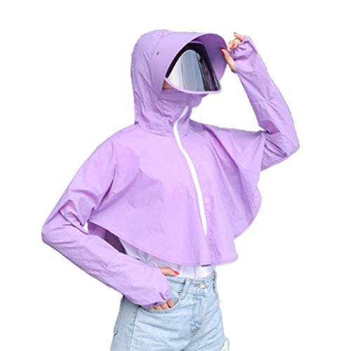 LUOEM Ropa de Protección Solar con Cubierta Facial Protector Facial Anti-UV Cubierta Facial de Seguridad Protector Facial Transparente Completo (Púrpura)