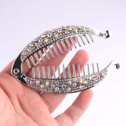 Lurrose 4pcs Banana Pinza de pelo Brillante Rhinestone Decoración Titular de cola de caballo Clip Resina Elegante Barreteadores del pelo para las mujeres (oro y plata)