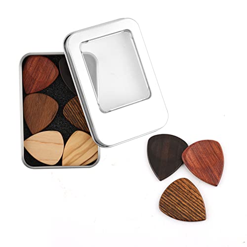 LUTER 6 Piezas Púas de Madera para Guitarra, con Estuche de Almacenamiento Clásica Púas de Pulgar Púas de Dedos con Ranura para el Pulgar para Guitarra Banjo Arpa Bajo Varios Instrumentos de Cuerda