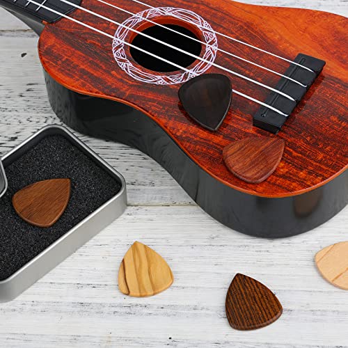 LUTER 6 Piezas Púas de Madera para Guitarra, con Estuche de Almacenamiento Clásica Púas de Pulgar Púas de Dedos con Ranura para el Pulgar para Guitarra Banjo Arpa Bajo Varios Instrumentos de Cuerda