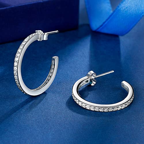 Lydreewam Pendientes Medio Aro Plata de Ley 925 para Mujer, AAA Circonita Pendientes Aro Diámetro 23mm, Caja de Regalo Empaquetada