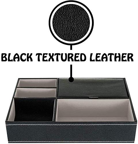 LYTIVAGEN Bandeja de Valet Cuero para Hombres, Caja de Oficina de Cuero 5 Cuadrados Organizador de Escritorio de Cuero para Mesitas de Noche, Escritorios, Oficinas (Negro, 25.5*18.5*5cm)