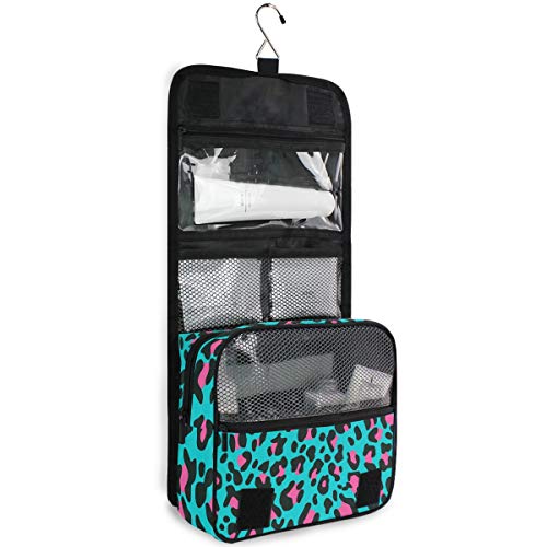 Manchas Rosadas Estampado De Leopardo Azul Bolsas de Aseo Neceser de Maquillaje Colgante Plegable Cosmético Bolso de Artículos de Tocado para Mujeres Niñas