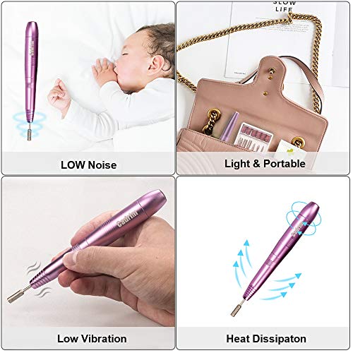 Manicura Eléctrica, Cadrim Torno para Uñas de 20000RPM Máquina de Manicura de Uñas Lijadora Eléctrica Máquina de Lijado de Pedicura con un Cable USB para Salón, Festival,Regalos (Púrpura)