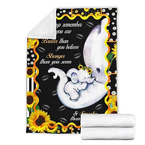 Manta de forro polar personalizada para dormitorio, You are Braver Stronger Smarter Fleece Manta elefante Regalos significativos