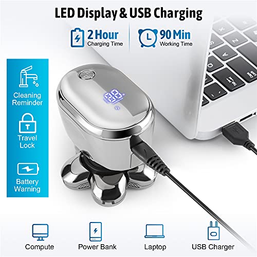 Maquina Afeitar Cabeza,6 In 1 Afeitadoras Eléctricas para Hombre，Afeitadora de Cabeza Impermeable en Seco y Húmedo con Pantalla LED Recargable Por Usb Cable