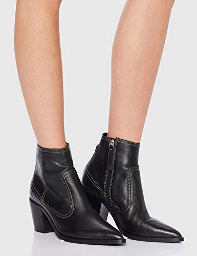 Marca Amazon - find. Stitch Leather High Western Botines, Negro Black, 37 EU