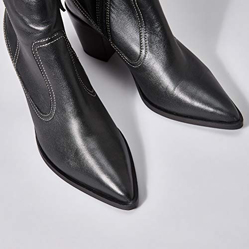 Marca Amazon - find. Stitch Leather High Western Botines, Negro Black, 37 EU