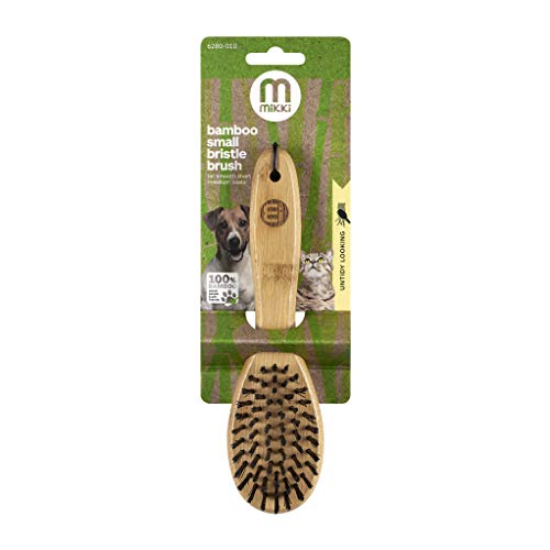 Mikki Cepillo de Mano Hecho de Bambú para Eliminar el Pelo Durante la Muda Mediante un Masaje para Pelo Corto y Medio, para Perros y Gatos, para Acicalar Pelajes Desaliñados, Pequeño 50 g