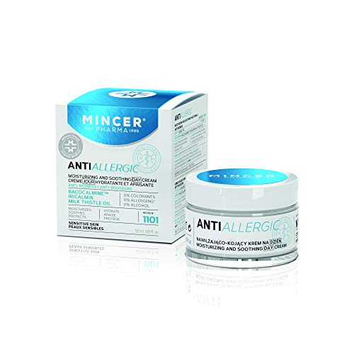 Mincer Pharma Anti Allergic Crema facial hidratante y calmante antialérgica antialérgica contra las rojeces para pieles sensibles con bacocalmin, iricalmina y aceite de cardo mariano, 50 ml
