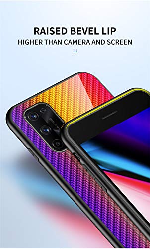 MingMing Funda para Realme 7 Pro Cubierta Carbon Fiber Glass Phone Case Caja de Vidrio Templado Case Cover para Realme 7 Pro (Azul)