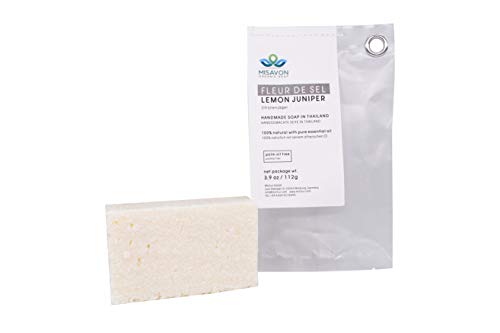 MISAVON Handseife LEMON JUNIPER- Naturkosmetik mit Fleur de Sel 100% natürlich mit ätherischen Ölen Handgemacht 112g