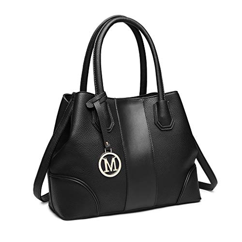 Miss Lulu Look de cuero Bolso de hombro Diseño elegante Manija superior Moda Bolsos de mano para mujeres (negro)