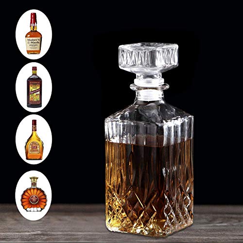 MIUE Decantador De Vino, Garrafas Plomo De Vidrio Cuadrado Botella De Vino Decantador De Whisky Contenedor De Alcohol Vertedor Jarra De Vino, 1000ml