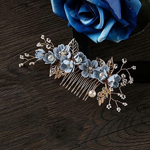 Moda Boda Romántica Dama de honor Cabello Joyería Peines Nupciales Clips Hojas Tiara Flor Cabello Pin (Rosa rojo)