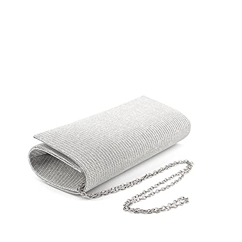 MODELISA - Bolso Fiesta, Clutch De Noche Con Brillo Para Mujer (Plata)