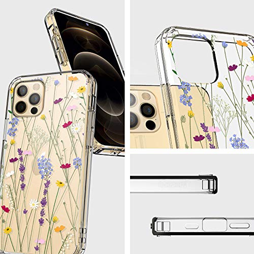 MOSNOVO Carcasa para iPhone 12 Pro Max, diseño floral de flores de lavanda con diseño de margaritas transparente de plástico transparente con carcasa protectora de TPU para iPhone 12 Pro Max